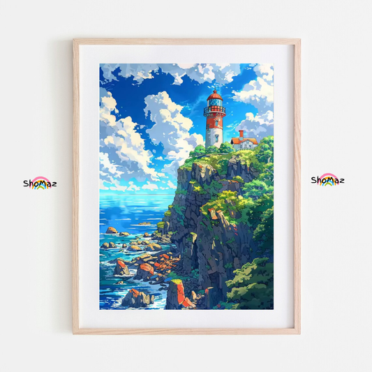 Cliffside Lighthouse Overlooking the Ocean - Paint by Numbers Masterpiece