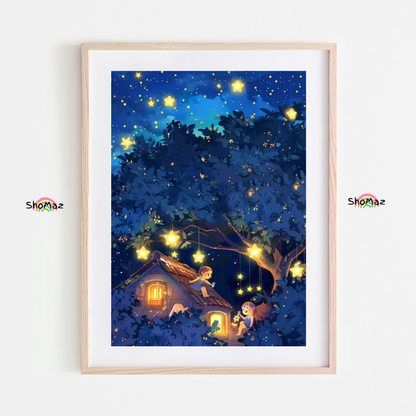 Moonlit Roof with Friendly Creatures - Charming Paint by Numbers