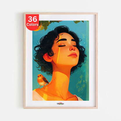 Serene Woman and Bird Paint by Numbers Kit | DIY Tranquil Nature Scene Art | Relaxing Portrait for Adults, Home Décor