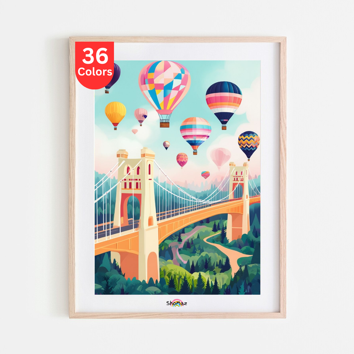 Hot Air Balloons Over Bridge Paint by Numbers Kit | Whimsical Landscape for Adults | DIY Scenic Sky and Bridge Art, Gift Idea