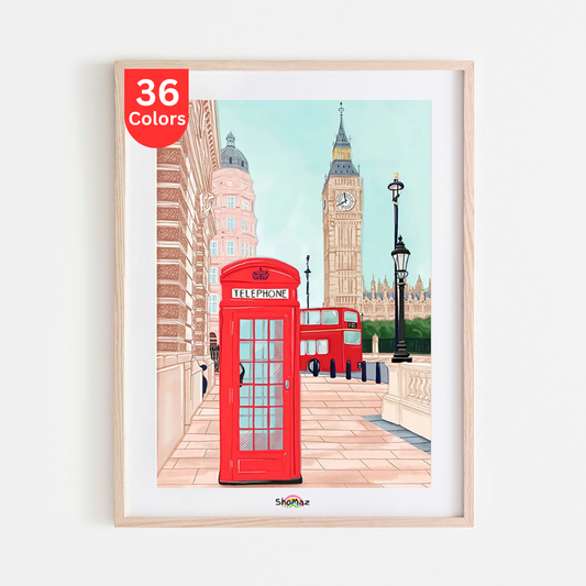 Big Ben and Red Telephone Booth | Paint by Numbers Kit | DIY London Iconic Scene Art | Gift for Travelers