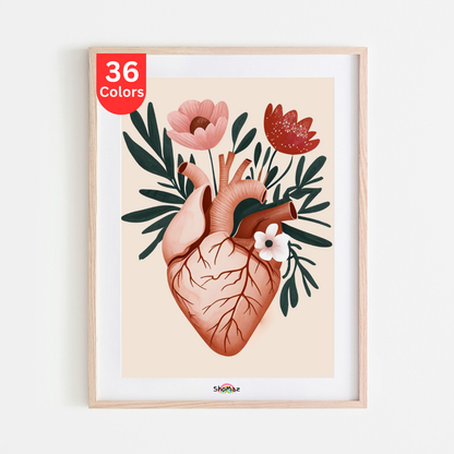 Floral Heart Paint by Numbers Kit | Artistic Anatomy with Flowers | DIY Paint by Number for Adults | Modern Home Décor, Unique Gift Idea