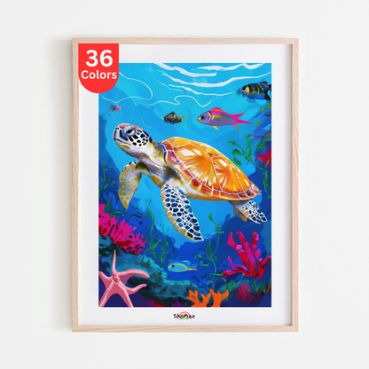 Sea Turtle Underwater Paint by Numbers Kit | Vibrant Coral Reef Scene | DIY Ocean Art for Adults, Home Décor Gift