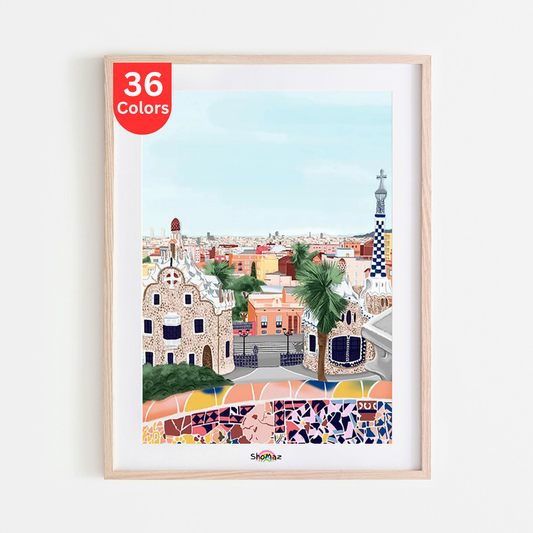 Gaudí's Park Güell Barcelona View | Paint by Numbers Kit | DIY Spanish Landscape Art | Vibrant Wall Decor