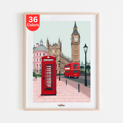 London Street Scene Paint by Numbers Kit | Red Telephone Booth and Big Ben Art | DIY Cityscape for Adults, Home Décor