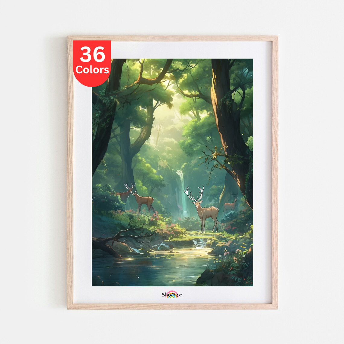 Lush Waterfall Paint by Numbers Kit – Forest and Deer Scene | DIY Adult Art Kit