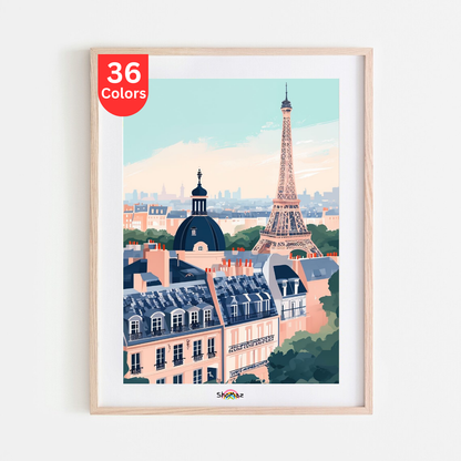 Paris Cityscape Paint by Numbers Kit | Eiffel Tower and Rooftops Art | DIY Scenic French City Art for Adults, Home Décor