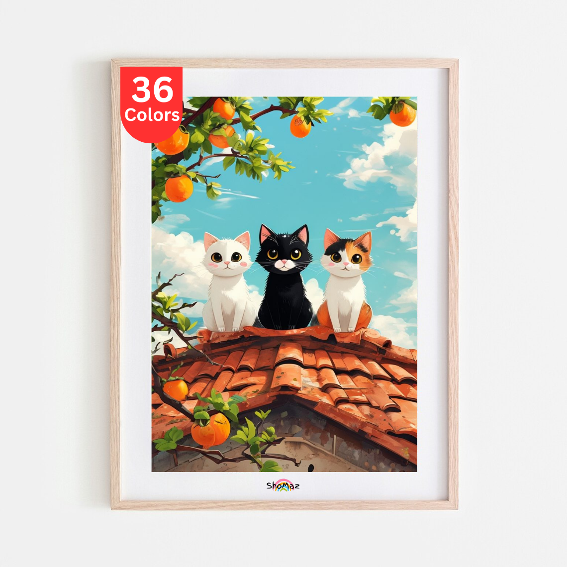 Charming Cats on Clay Roof Paint by Numbers Kit | Persimmon Tree and Cats Scene | DIY Whimsical Animal Art for Adults, Home Décor