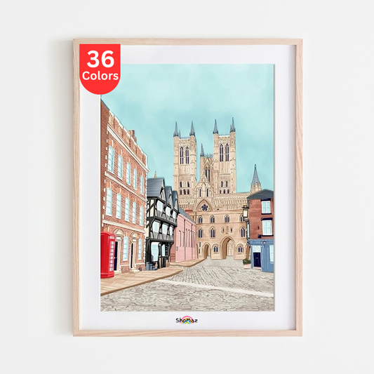 Lincoln Cathedral and Historic Street | Paint by Numbers Kit | DIY English Landmark Art | Unique Gift