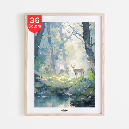 Serene Woodland Deer Paint by Numbers Kit – Peaceful Forest Scene | DIY Painting Kit for Adults