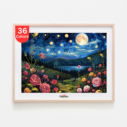 Moonlit Garden with Roses | Paint by Numbers for Adults | DIY Art Kit | Unique Gift for Mother's Day