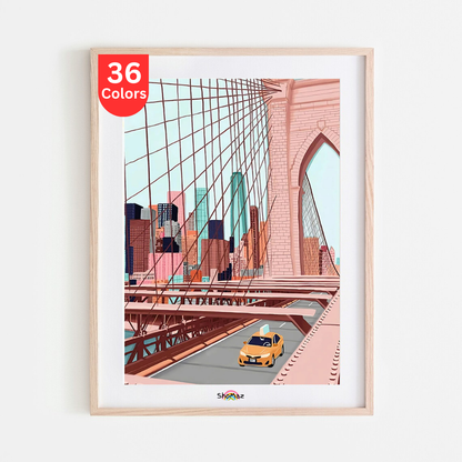 Brooklyn Bridge and Cityscape | Paint by Numbers Kit | DIY New York City Art | Iconic Urban Scene
