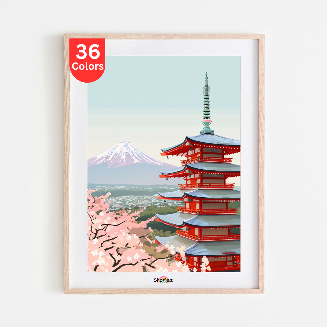 Japanese Landscape Paint by Numbers Kit | Pagoda, Cherry Blossoms, and Mount Fuji | DIY Scenic Art for Adults, Home Décor Gift