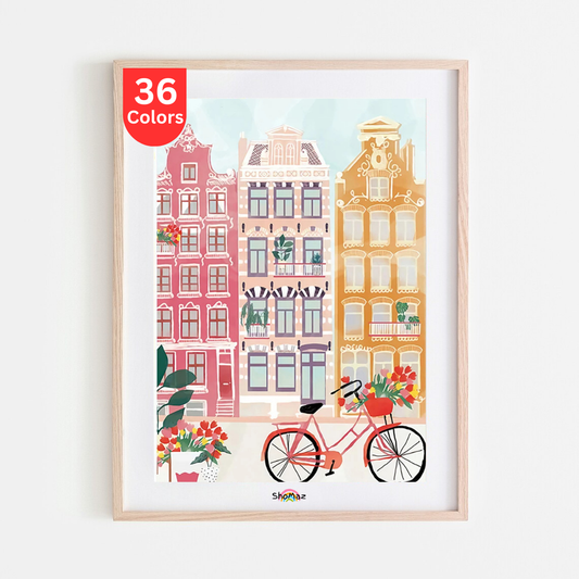 Charming Amsterdam Street Scene | Paint by Numbers Kit | DIY Dutch Cityscape Art | Unique Gift Idea