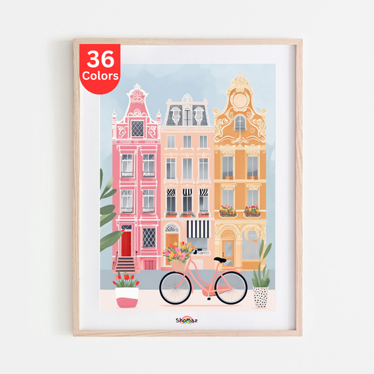 Whimsical Cityscape Paint by Numbers Kit | Colorful Street and Bicycle Art | DIY Urban Landscape Art for Adults, Home Décor