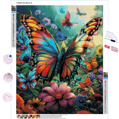 Colorful Butterflies Among Flowers - 5D Diamonds Painting
