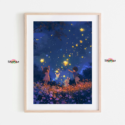 Starry Night Adventure with Bunnies - Whimsical Paint by Numbers