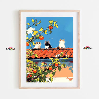 Cozy Cats on a Red Roof - Serene Paint by Numbers Kit