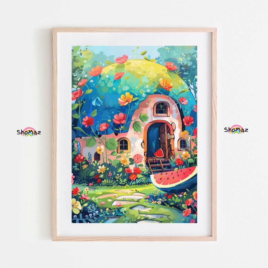 Fairy Tale Watermelon Cottage Paint by Numbers Kit - Vibrant Garden Escape