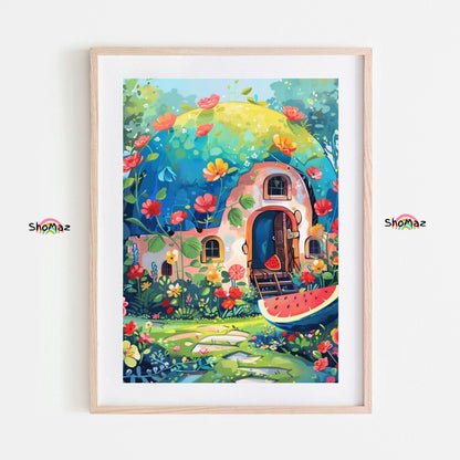 Fairy Tale Watermelon Cottage Paint by Numbers Kit - Vibrant Garden Escape