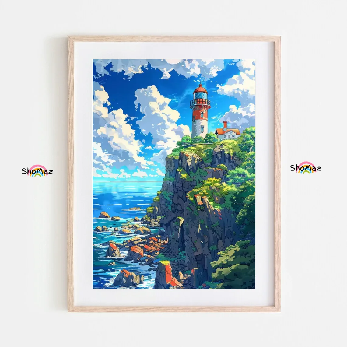 Cliffside Lighthouse Overlooking Ocean Paint by Numbers Kit