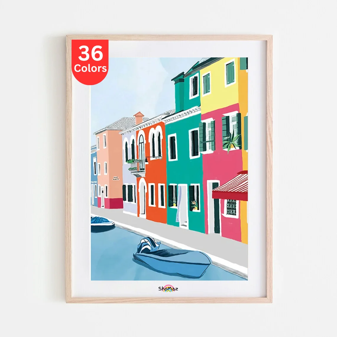 Colorful Burano Canal Houses Paint by Numbers Kit