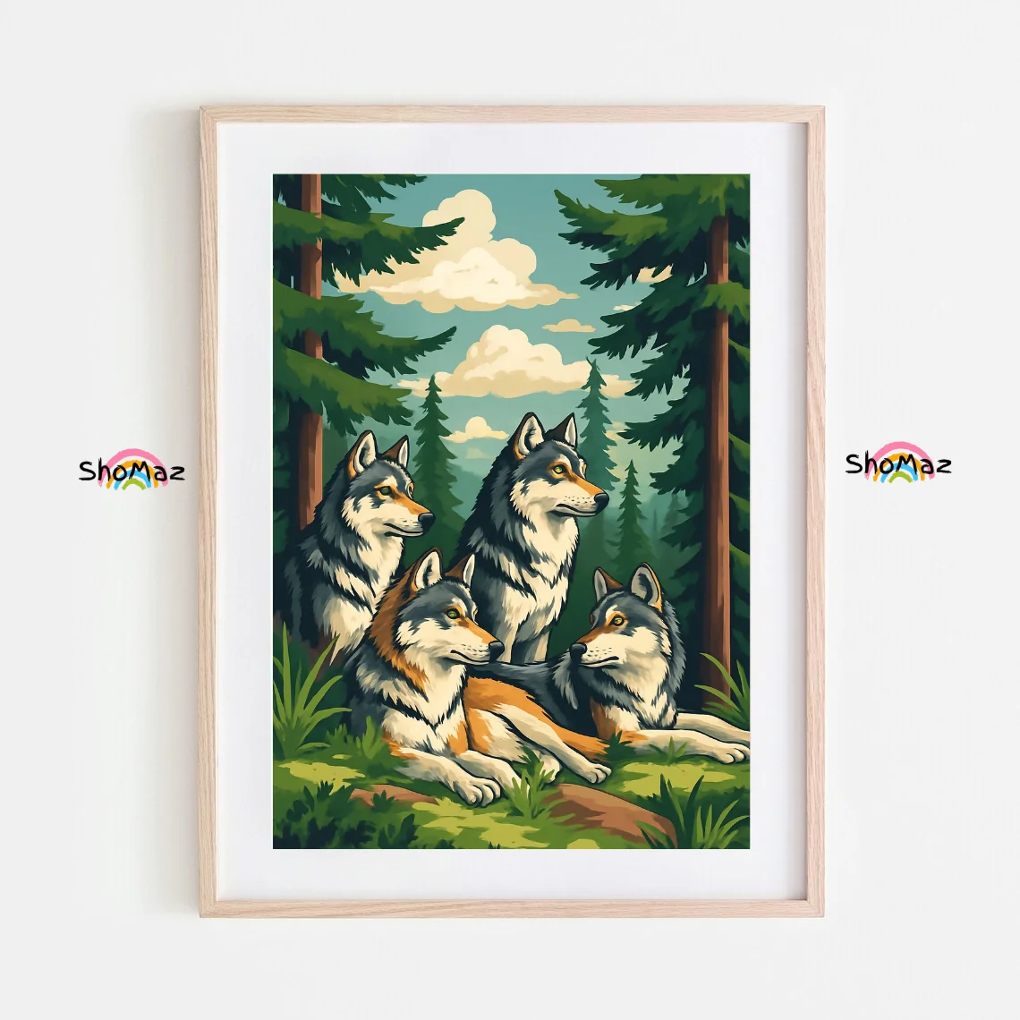 Four Wolves in Serene Forest Paint by Numbers Kit