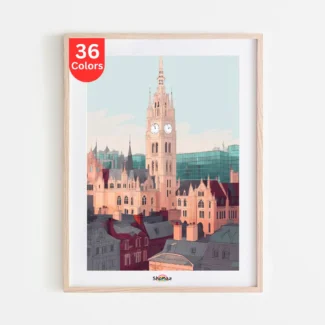 Gothic Clock Tower & Modern Skyline Paint by Numbers