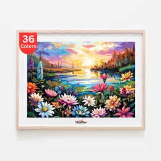 Lakeside Sunset with Flowers Paint by Numbers Kit