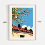 Mystical Black Cats on Sunlit Roof Paint