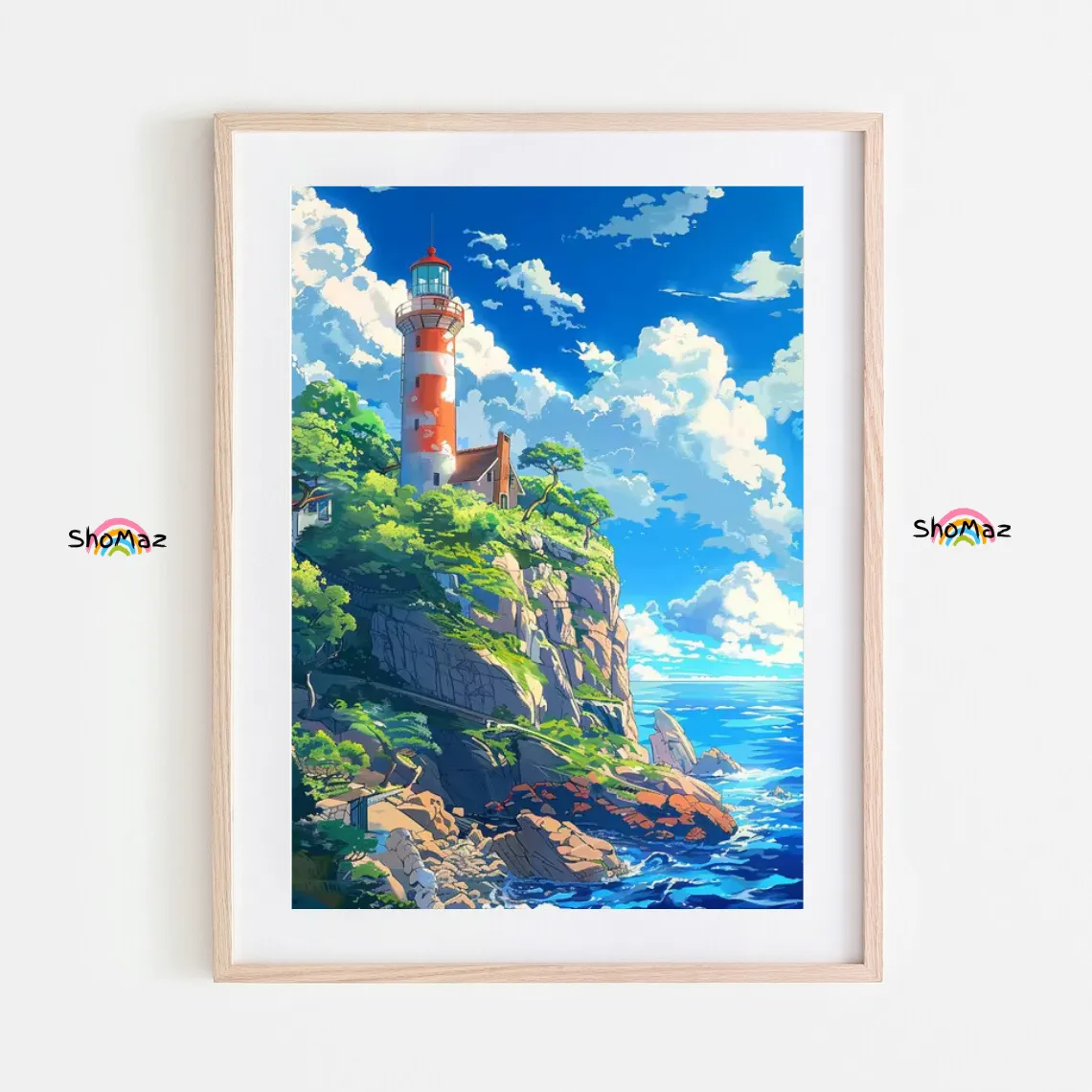 Sunlit Lighthouse and Rocky Shoreline - Paint by Numbers Art
