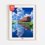 Vibrant Orange Train with Sky Reflection Paint by Numbers Kit