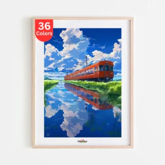 Vibrant Orange Train with Sky Reflection Paint by Numbers Kit